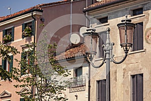 Architecture detail with street lamp in Treviso