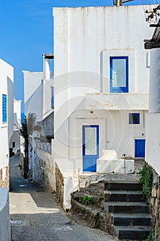 Architecture detail of a street on Panarea island, Italy.