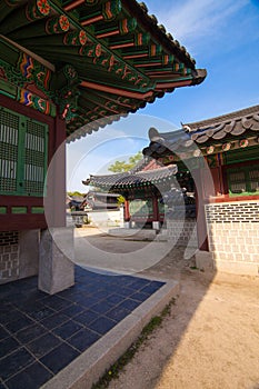 Architecture details of Changdeokgung Palace in Seoul, Korea