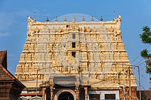 Architecture details of facade Sri Padmanabhaswamy temple in Trivandrum Kerala India