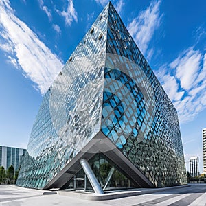 Architecture details modern building glass facade business background.