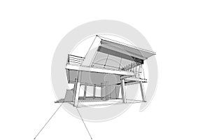 Architecture drawing home 3d illustration