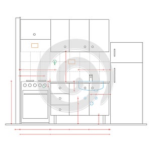 Architecture drawing. Staking a kitchen