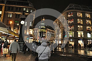 The architecture in Dusseldorf in Germany at night