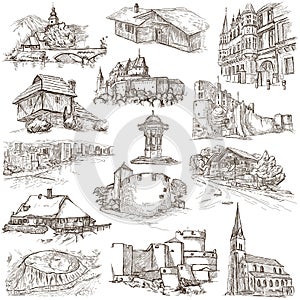 Architecture, Faous places - Collection of freehand sketches