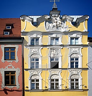 Architecture in Freising, Bavaria, Germany, ancient yellow house