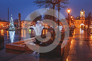 Architecture of Grojec at night