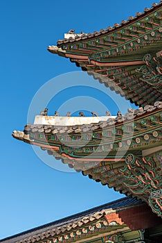 Architecture of Gyeongbokgung royal palace of the Joseon dynasty in Seoul Korea
