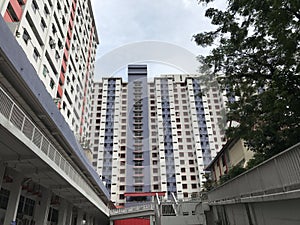 Architecture HDB building with Carparks below, in Singapore near China Towns.