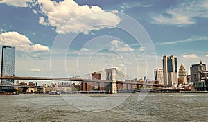 architecture of historic bridge in brooklyn. urban bridge architecture. cityscape of brooklyn bridge in manhattan