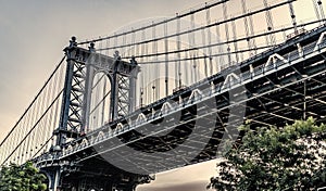 architecture of historic bridge in manhattan. bridge connecting Lower Manhattan at Canal Street with Downtown Brooklyn