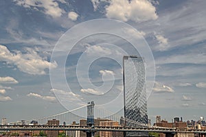 architecture of historic bridge in manhattan. bridge connecting Lower Manhattan with Downtown Brooklyn. urban city