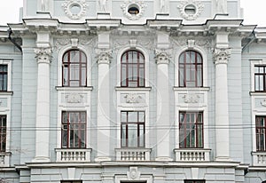 Architecture of the historic building with Windows and columns