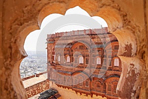 Architecture of historic Mehrangarh fort in Jodhpur, Rajasthan, India