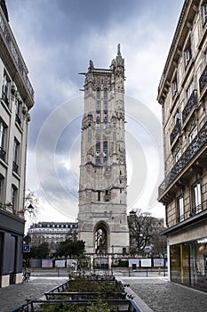 Architecture of a historical tower in Paris