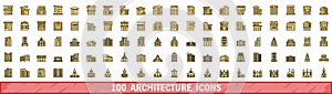 100 architecture icons set, color line style