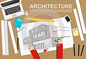 Architecture illustration. Architecture concept. Flat design illustration concepts for working, task, construction, drawing, arch