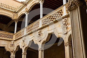 Architecture in inner court of Public Library of Salamanca in Casa de las Conchas