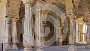 Architecture of the inner hall of Amber Fort.