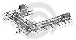 Architecture isometric 3D BIM ductwork Illustration
