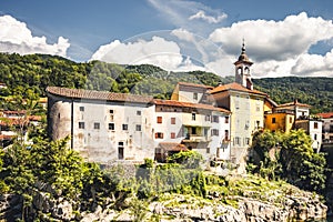 Architecture of Kanal Ob Soci Town in Slovenia at River Soca.