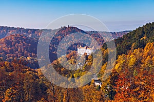 Architecture of Karlovy Vary (Karlsbad) in autumn, Czech Republic. It is the most visited spa town in the Czech Republic