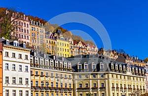 Architecture of Karlovy Vary (Karlsbad) in autumn, Czech Republic. It is the most visited spa town in the Czech Republic