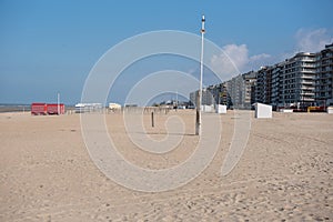 Architecture in Koksijde from the beach of the North Sea