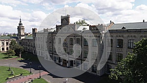 Architecture of Kyiv. Ukraine. Kyiv Polytechnic Institute. Aerial view. Slow motion.