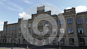 Architecture of Kyiv. Ukraine. Kyiv Polytechnic Institute. Aerial view. Slow motion.