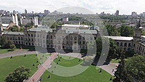 Architecture of Kyiv. Ukraine. Kyiv Polytechnic Institute. Aerial view. Slow motion.