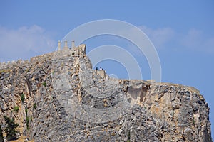 View of the ancient Acropolis of Lindos in August. Rhodes Island, Dodecanese, Greece