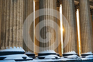 Colonnade with sunset light of Kazan Cathedral in Saint Petersburg, Russia