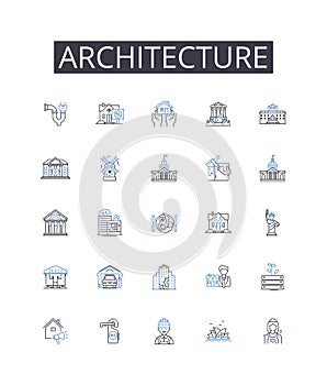 Architecture line icons collection. Mapping, Topography, Geospatial, Remote sensing, Geocoding, Cartography, GIS vector photo
