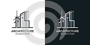 Architecture logo part 2 with line art style, building, unique, Premium Vector