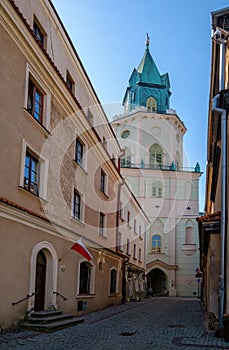 Architecture of Lublin Old Town, Lesser Poland. View of traditional colored tenements houses