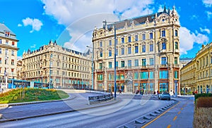 Architecture of Marcius 15 Square, Budapest, Hungary