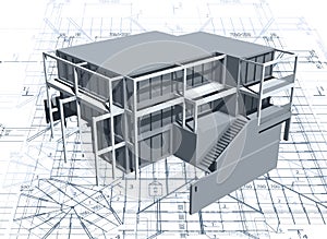 Architecture model house with blueprint. Vector