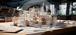 architecture models and paper on the desk