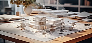 architecture models and paper on the desk