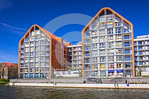 Architecture of modern apartments at Motlawa river in Gdansk