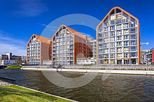 Architecture of modern apartments at Motlawa river in Gdansk