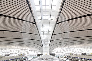 Architecture of modern terminal building with grid skylight