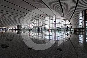 Architecture of modern terminal building with grid skylight