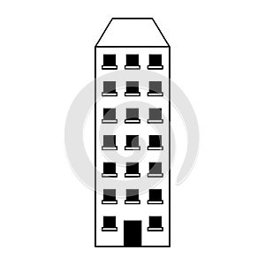 Architecture modern urban building cartoon in black and white