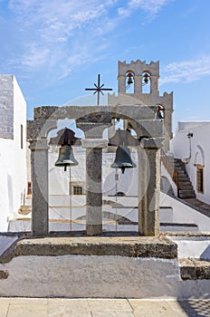 Architecture of the monastery of Saint John the Theologian in Patmos island, Dodecanese, Greece