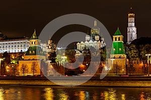 Architecture of Moscow Kremlin at night with illumination