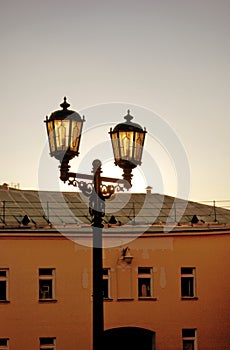 Architecture of Moscow Kremlin. Vintage style street light