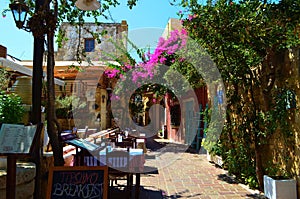 Architecture and narrow streets of the old town of Chania on Crete in Greece.