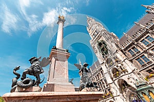 architecture of New City Town Hall at Marienplatz square in Munich, Germany